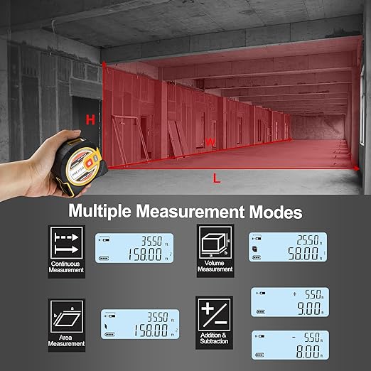 PREXISO 2-in-1 Laser Tape Measure - NOT Digital - 135Ft Laser Measurement Tool & 16Ft Measuring Tape with Auto Lock & Movable Magnetic Hook - Pythagorean, Area, Volume, Ft/Ft+in/in/M Unit-NOT Digital