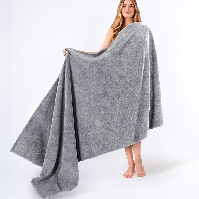 American Soft Linen 100% Cotton 600 GSM Turkish 40x80 Oversized Bath Towel Sheet, Extra Large Adult Towels for Bathroom, Light Grey Bath Sheet