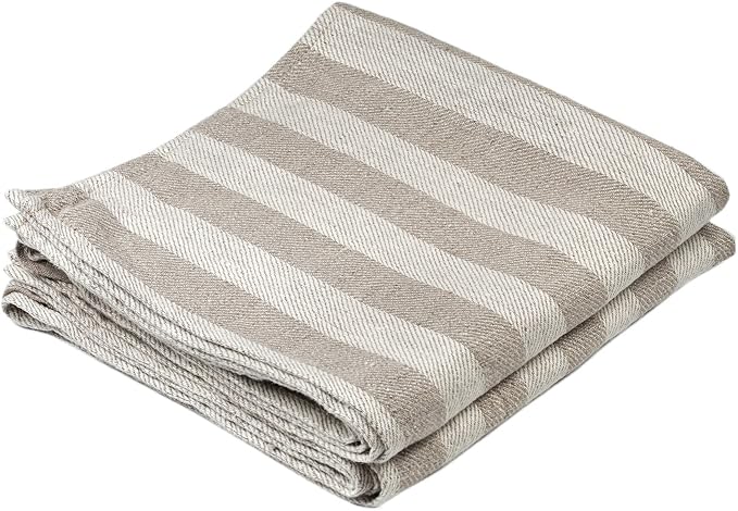 Jacquard Striped Pure 100% Linen Hand Kitchen Towel, 16 x 30 Inches, Set of 2, Grey/White