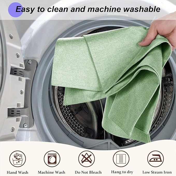 Light Green Cloth Placemats Set of 6, Cotton Linen Blend Machine Washable Double Layered Durable Place Mats Heat Resistant Placemats Wrinkle Free Thick Fabric Dining Table Mats (Light Green, 6)