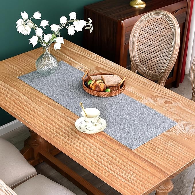NEWISHER Farmhouse Rustic Table Runner Solid Grey Rectangular Table Runners Faux Linen Table Runner for Everyday Use Kitchen Dining Party Table 13x36 Inch