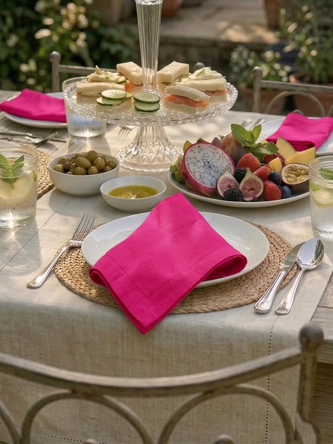 Palisa Hot Pink Cotton Napkins Set of 12 | Premium Hemstitch Detailing Cloth Dinner Napkins 18x18 Inch | Soft Washable & Reusable Table Napkins for Everyday Use Weddings Parties Restaurants & Hotels