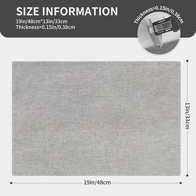 Cloth Placemats, Set of 6 Heat-Resistant Cotton Linen Blend Double Layered Machine Washable Place Mats, Wrinkle Free Thick Fabric Dining Table Mats for Indoors & Outdoors (Light Grey, 6)