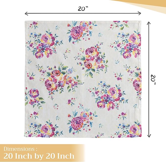 Maison d' Hermine Cloth Napkins Set of 4 100% Cotton Everyday Reusable Square Napkins Cloth Washable Dinner Party Wedding Restaurant Gifts for Mothers Day Spring/Summer (Rose Garden, 20" x 20")
