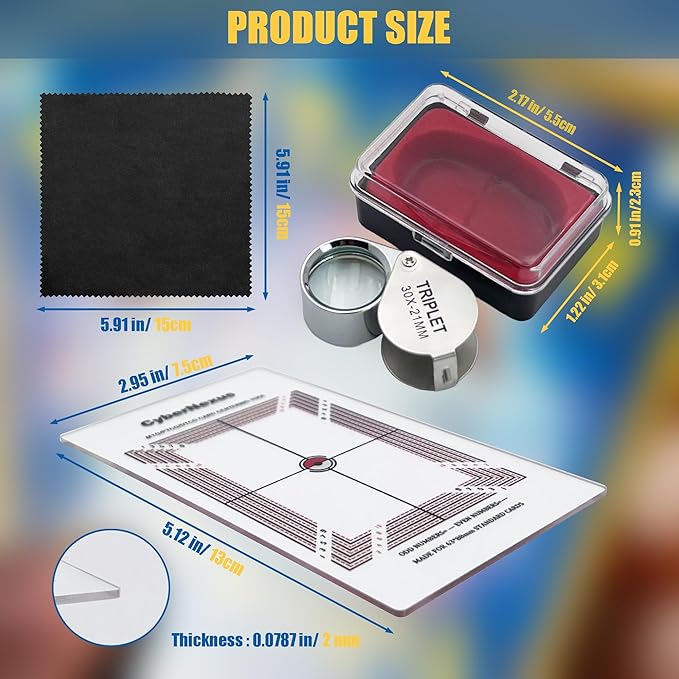 Card Grading Centering Tool for Pokemon, Trading Cards Measuring Tools, Come with Cleaning Cloth Kit & 30X Magnifying Implement for PSA's Latest Grading Standards/BGS Submissions