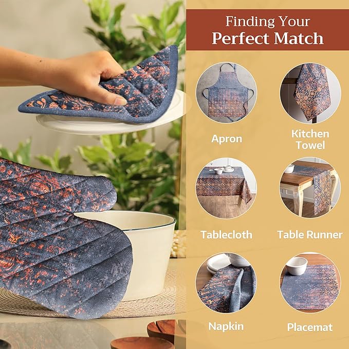 Maison d' Hermine Pot Holders Set 100% Cotton Heat Resistant Potholders 8" x 8" Hot Pads with Loop for Thanksgiving Christmas Decorations BBQ Cooking Baking Handling Hot Pans (Pack of 2, Imperfection)