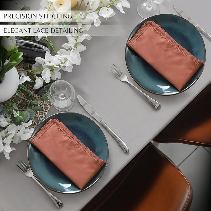 Ramanta Home Linen Flax Cloth Napkins Set of 24 Rust, 18x18 Inch | Easter Premium Cotton Linen Flax Lace Soft & Durable | Washable Ideal for Spring Basket Décor, Wedding, Party, Kitchen, Everyday Use