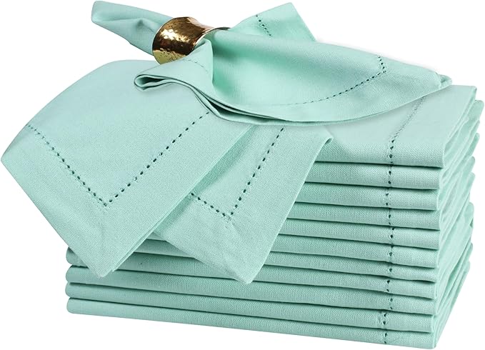Bedding Craft Cotton Cloth Dinner Napkins Set of 12 – 18x18 Bird Egg Gray Hemstitched – Machine Washable Fabric Napkins for Weddings, Thanksgiving, Christmas & Daily Dining