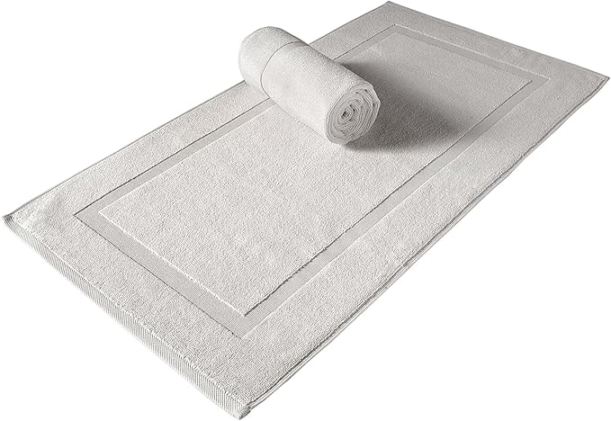 SALBAKOS 100% Turkish Cotton Bath Mat Towel Set of 2 Piece | 20x34 in Large Bath Mats | Luxury Hotel Quality, Thick, Absorbent, Quick Dry Bathmats for Bathroom & Toilet (Stone, 2 Bath Mats)