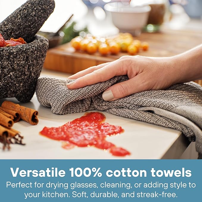 MEEMA Upcycled Spring Kitchen Towels Cotton Fabric | Super Absorbent Hand Towels with Hanging Loop | Cleaning Rags and Dish Towels for Kitchen | Blue | Large 18 x 28 Inch | 4-Pack