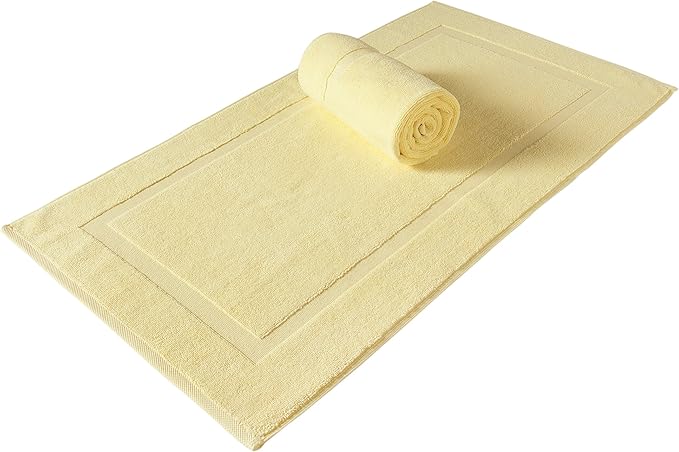 SALBAKOS 100% Turkish Cotton Bath Mat Set 2-Piece - 20x34 inch, Hotel & Spa Collection, Soft, Absorbent, Long Lasting, Durable Bathroom Rugs | Made in Turkey (Yellow, 2 Bath Mats)