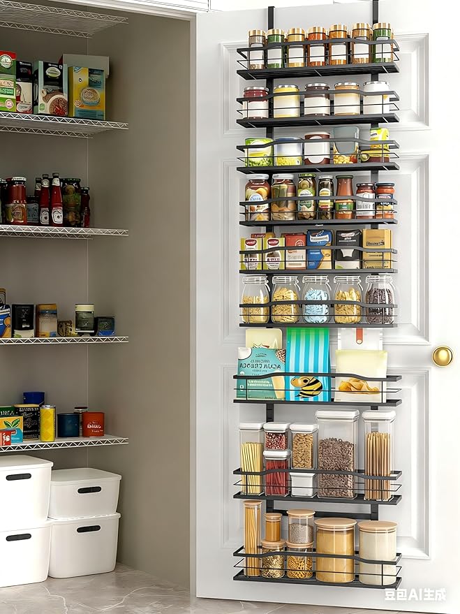 Moforoco 9-Tier Over The Door Pantry Organizer, Pantry Organization and Storage, Black Hanging Basket Wall Spice Rack Seasoning Shelves, Home & Kitchen Bedroom Bathroom House Essentials