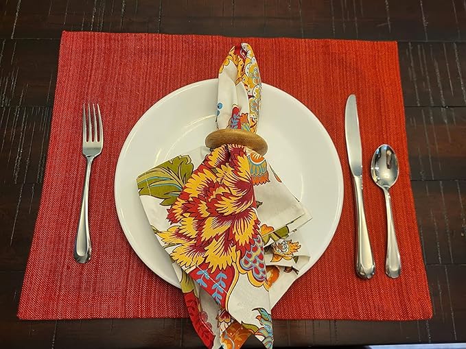 TARAN LIVING Cotton Cloth Napkins Fall Dinner Napkin Set Reusable Machine Washable Dish Cloth for Valentine Gift Party, Craft, Home Decor - Set of 4, 20x20 Inches