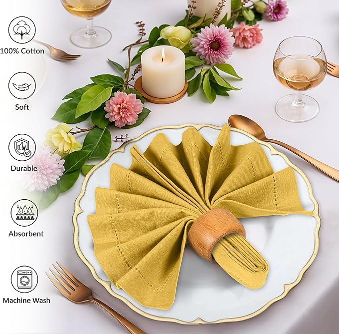 Ruvanti Cloth Napkins Set of 12, 100% Cotton High GSM 18x18 Inches, Hem Stitched Corners, Soft, Washable, Durable & Absorbent, Perfect for Parties, Christmas, Thanksgiving Dinners – Spicy Mustard