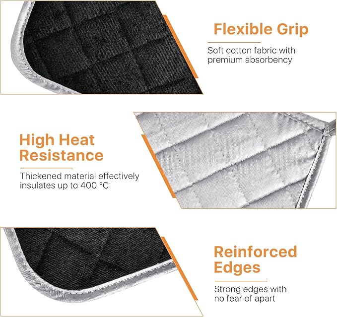 24 Pcs Pot Holders Bulk for Kitchen Heat Resistant, 7X 7Inch Cotton Potholders with Hanging Loops Square Hot Pads Oven Pot Holder Trivet for Cooking Baking（Black