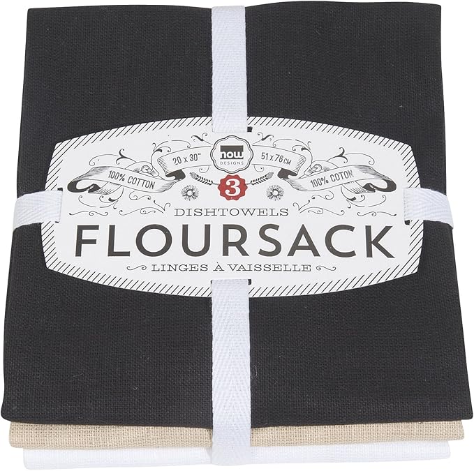 Now Designs Kitchen Dish Towels Black/Oyster/White