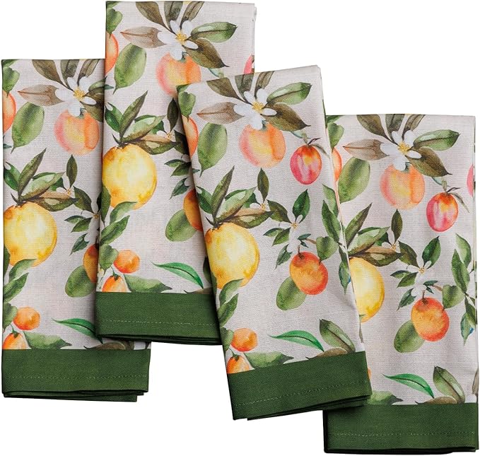 Maison d' Hermine Cloth Napkins Set of 4 100% Cotton Everyday Reusable Square Napkins Cloth Washable Dinner Party Wedding Restaurant Gifts for Mothers Day Spring/Summer (Soleil Fruite, 18" x 18")