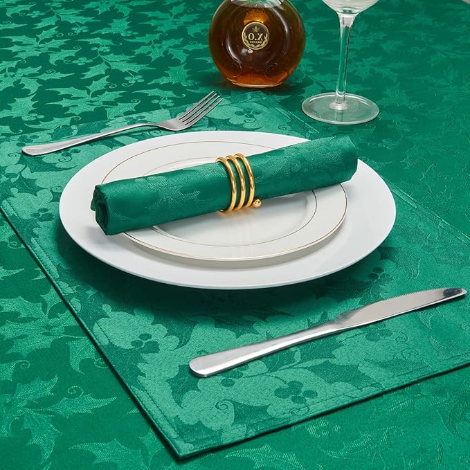 Cloth Napkins Set of 8 – Square Jacquard Floral Flowers Fabric Polyester Washable Reusable for Kitchen Dinner Dining Restaurants Wedding Party Banquet Table(Dark Green/17x17 Inch)