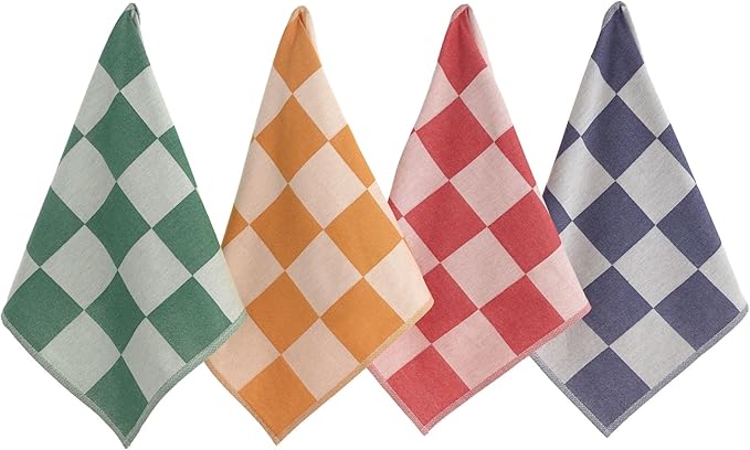 sea me at home Kitchen Towels, French Jacquard 100% Cotton Gingham Check Tea Towel Set of 4 – Soft, Absorbent & Durable Dish Towels (Vintage Checkered)