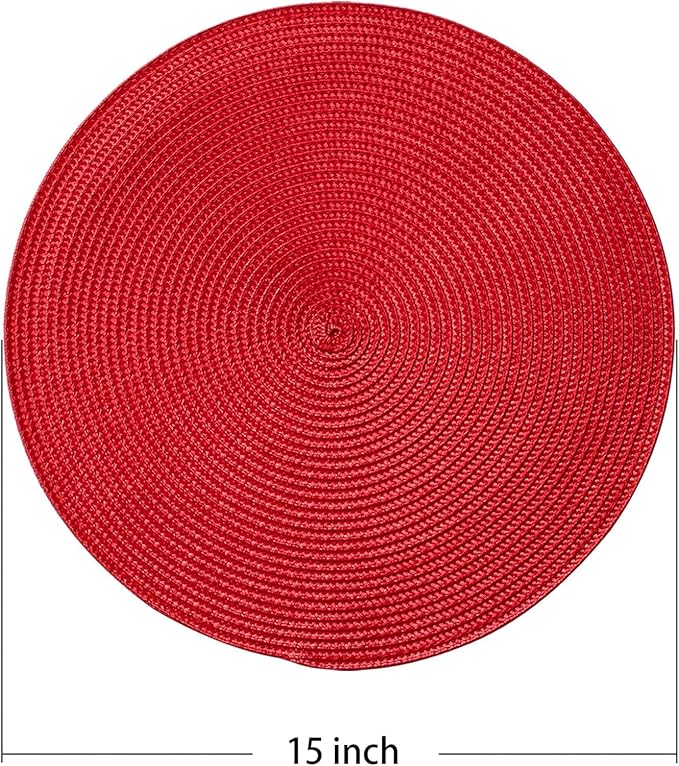 AHHFSMEI Round Placemats Set of 4 Heat Resistant Washable Non-Slip Woven Braided Table Mats for Dining Table Kitchen & Home Decor (red,4)