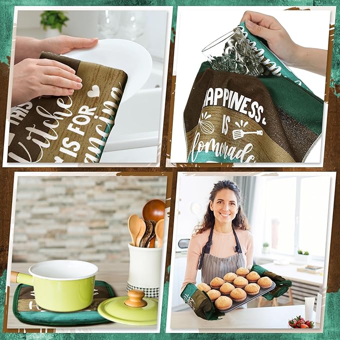 Leinuosen 8 Pcs Kitchen Towels and Oven Mitts Sets Pot Holders Dishcloths Set Kitchen Decorative Accessories Absorbent Potholders Heat Resistant for Chef Baking Cooking