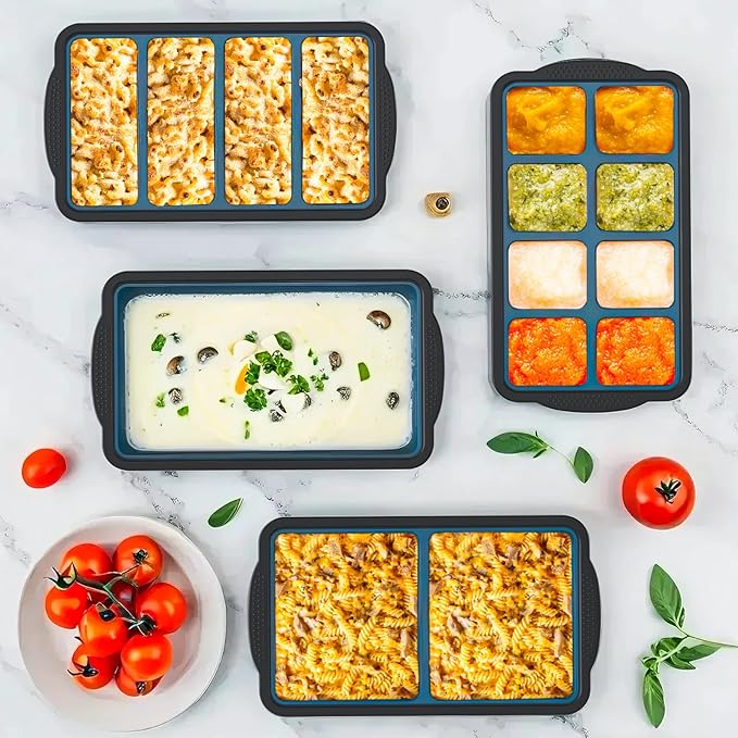 GORCI Silicone Freezer Tray With Lid, 2 Large 4 Cup Large Soup Freezer Molds Container for Meal Prepping, Ice Cube Tray, Perfect for Storing Leftovers, Sauces, Lasagna, 2-Pack