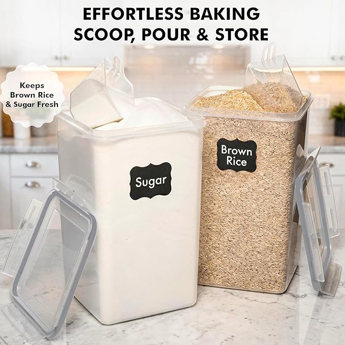 WHITE FEATHER SUPPLIES 2 PC [6.5L / 220 Oz] Large Food Storage Containers with Lids Airtight - BPA Free Clear Plastic Kitchen and Pantry Storage Containers, Bulk Storage for Cereal, Flour, Sugar, Rice