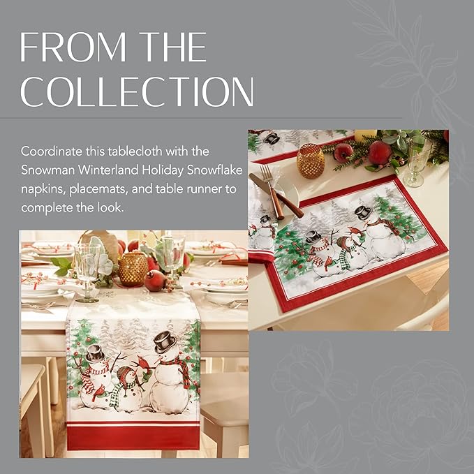 Elrene Home Fashions Snowman Winterland Holiday Wrinkle Resistant Snowflake Tablecloth, 60"X84", Oval