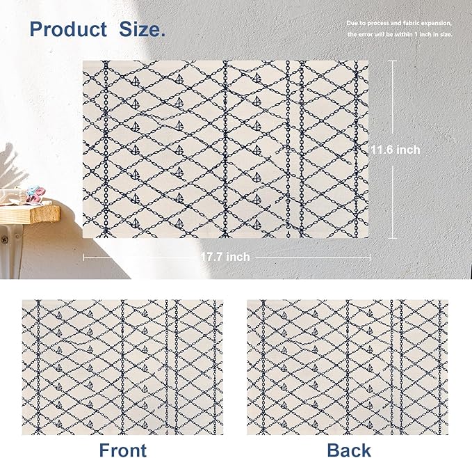 Batmerry Maritime Anchors Placemats, Chain Link Nautical Elements Washable Linen Table Mats for Kitchen Table Double Insulation Decor Dining Set Indoor Outdoor 12X18 in Set of 4