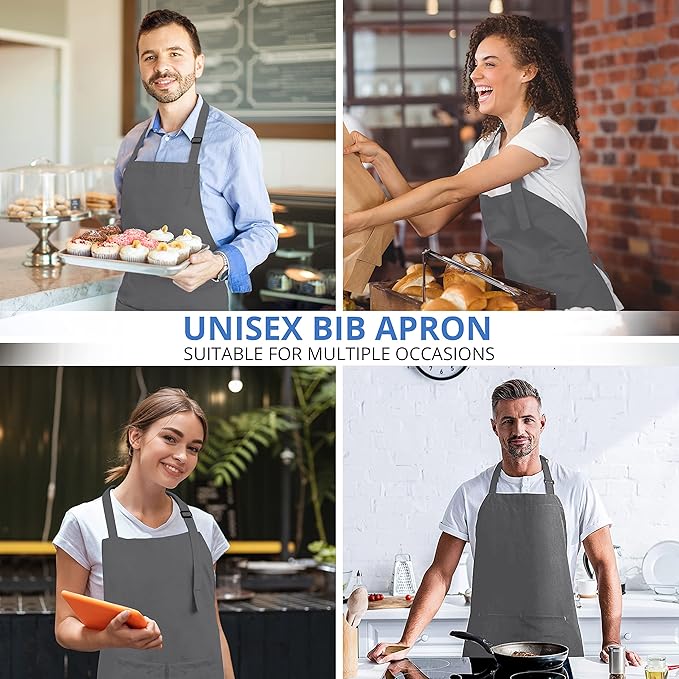 Utopia Kitchen 2 Pack Bib Apron, Adjustable with 2 Pockets, Water and Oil Resistant, Cooking Kitchen Chef Apron for Women Men