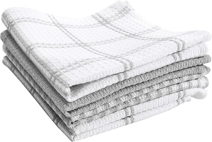 T-Fal Premium Waffle Dish Cloths: Highly Absorbent, Super Soft Long Lasting - 100% Cotton, 12"x13" Flat Waffle Dish Towel for Cleaning & Drying Dishes, (4-Pack), Grey
