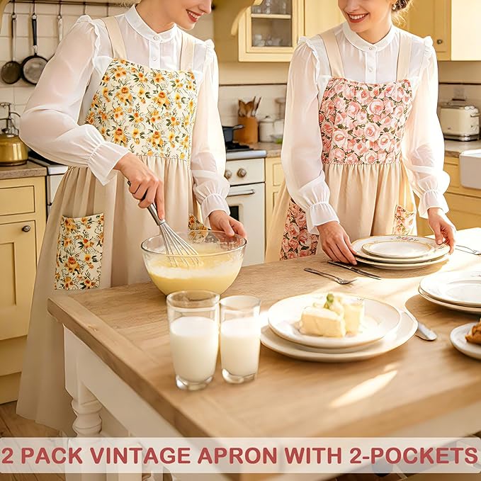 Uaussi Cotton Linen Apron Cross Back Work Apron for Women with Pockets Pinafore Dress X Cross Halter Apron for Chef Gardening