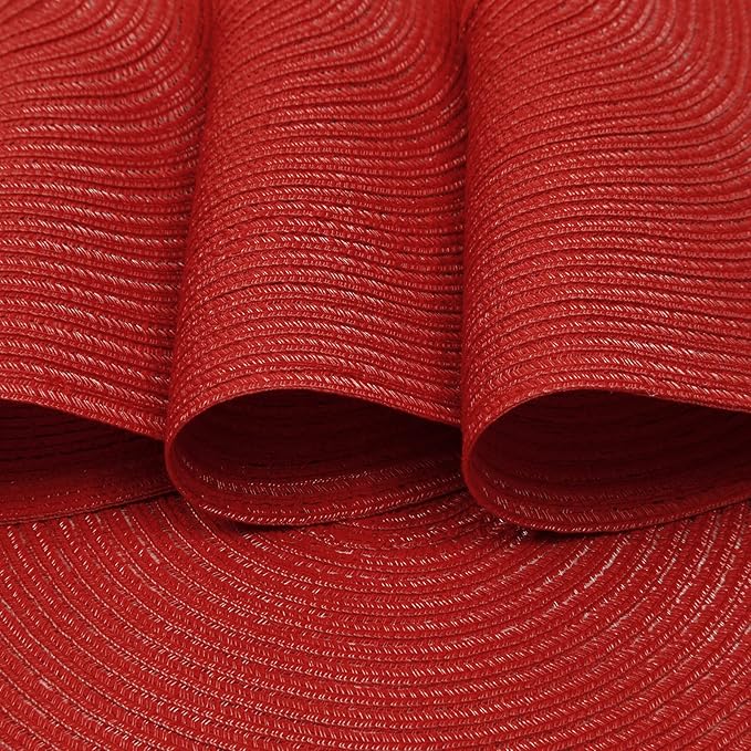 SHACOS Round Braided Placemats Set of 8 Washable 15 inch Round Table Mats Non Slip Woven Place Mats for Christmas Holiday Dining Table Decor (Red, 8)