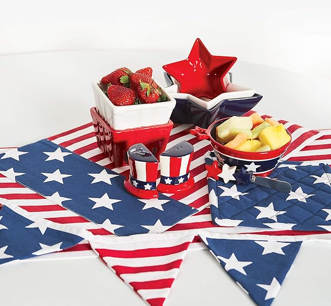 C&F Home Stars and Stripes Napkin Reversible Cotton Dinner Cloth Napkin U.S.A. 4th of July Set of 6 Independence Day Memorial Day Patriotic American Americana Napkin Set of 6 Red