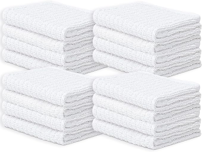 Looperry White Terry Cloth Rags (16 Pack) 16"x19" Inches Ribbed - Lint Free Dish Cloth Multipurpose Cleaning Rags for Housekeeping, Car Wash. Absorbent & Reusable Bar Mop Towels for Kitchen Cotton