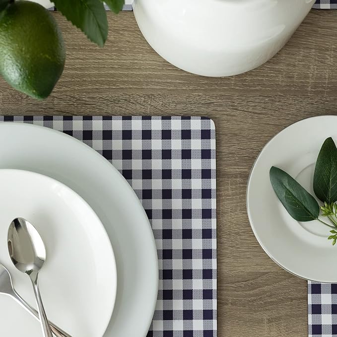 Benson Mills Cork Placemats Set of 4, Thick Cork Place Mats for Kitchen and Dining Tables, Easy Clean Table Mats (12" x 16" Rectangular Set of 4, Gingham Check Navy)