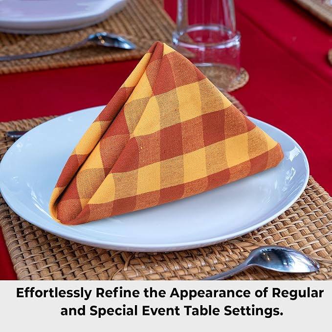 Urban Villa Cotton Dinner Napkins Set of 6, Highly Absorbent 20x20 Inches Premium Cloth Napkins Hotel Quality Reusable & Washable Table Dinner Napkins for Home & Weddings - Brick/Gold