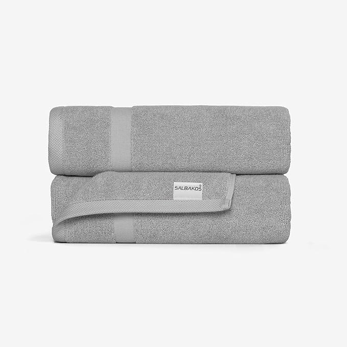 SALBAKOS 100% Turkish Cotton Bath Mat Set 2-Piece - 20x34 inch, Hotel & Spa Collection, Soft, Absorbent, Long Lasting, Durable Bathroom Rugs | Made in Turkey (Silver, 2 Bath Mats)