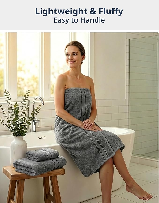 LANE LINEN Luxury Bath Towels Set - 6 Piece 100% Cotton Bathroom Quick Dry Shower Extra Aborbent Towel Super Soft 2 Hand Wash Cloths Space Grey