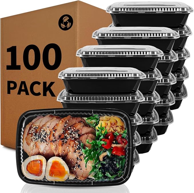 WUHUIXOZ Meal Prep Container, 90 Pack 32 oz Food Storage Containers with Lids, Disposable Bento Box Reusable Plastic Lunch Box, BPA Free Take-Out Box Microwave Dishwasher Freezer Safe