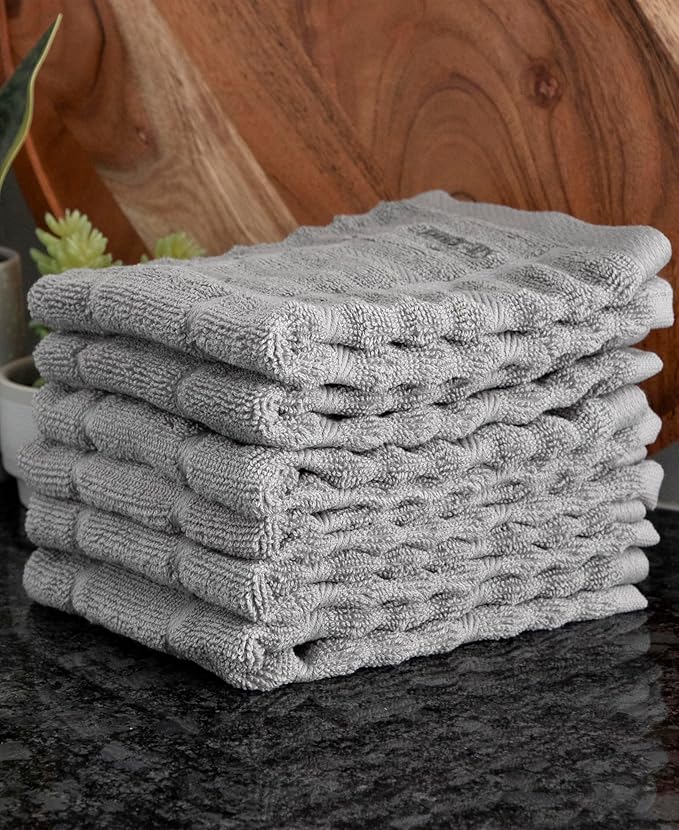 All-Clad Premium Solid Dish Cloth Set: Highly Absorbent, Super Soft - 100% Turkish Cotton Terry Looped, 13"x14" Dish Towels for Cleaning & Drying Dishes, Pans, Glassware, or Counters, 6-Pack, Titanium