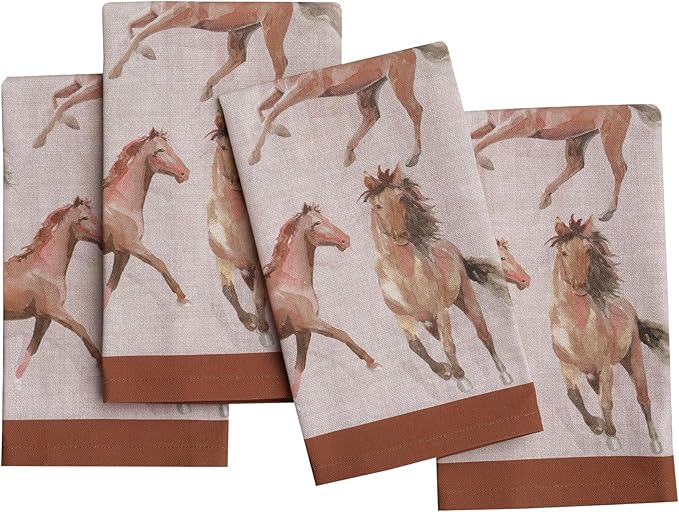 Maison d' Hermine Cloth Napkins Set of 4 100% Cotton Everyday Reusable Square Napkins Cloth Washable Dinner Party Wedding Restaurant Gifts for Mothers Day Spring/Summer (Free Horse, 18" x 18")