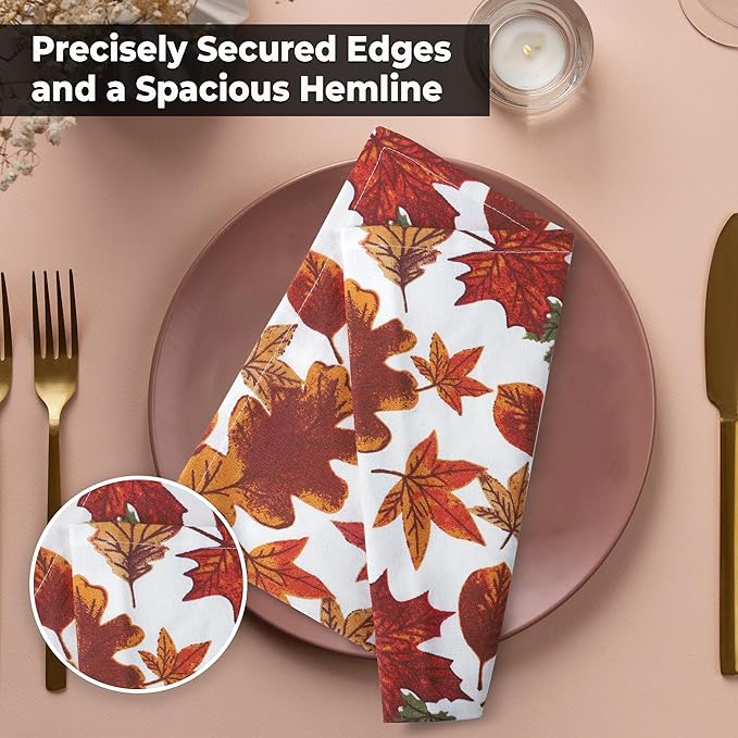 Urban Villa Cloth Napkins Set of 12 (20x20)100% Cotton Napkins Cloth Washable Durable Reusable Absorbent Table Dinner Napkins Cloth for Farmhouse Party Hotel Lunch Restaurant Everyday Use-Leaves Print