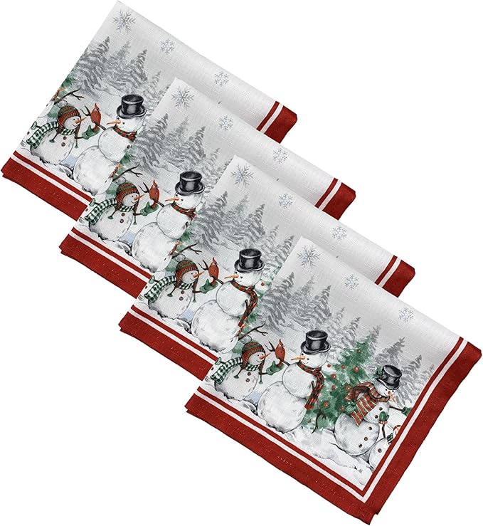 Elrene Home Fashions Snowman Winterland Holiday Snowflake Napkins, 17" x 17", Set of 4