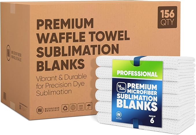 Microfiber Wholesale Sublimation Blanks Towels 16x24 - Premium Waffle Weave Microfiber Towels for Kitchen - Polyester Blanks for Kitchen or Craft Use - Bulk Pack of 156
