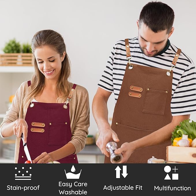 Plus Size Canvas Aprons, Kitchen Chef Aprons, Unisex Heavy Duty Work Apron, Adjustable Strap Apron with Pockets