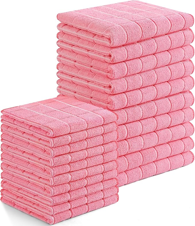 Homaxy Microfiber Kitchen Towels and Dishcloths Set, 20 Pack Soft and Absorbent Dish Hand Towels Bulk, 28 x 16 Inch & 12 x 12 Inch Quick Drying Rags for Washing Dishes, Pink