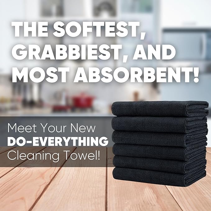Microfiber Wholesale 16" x 24" Pro Multi Surface Microfiber Towels | 6 Pack (Black)