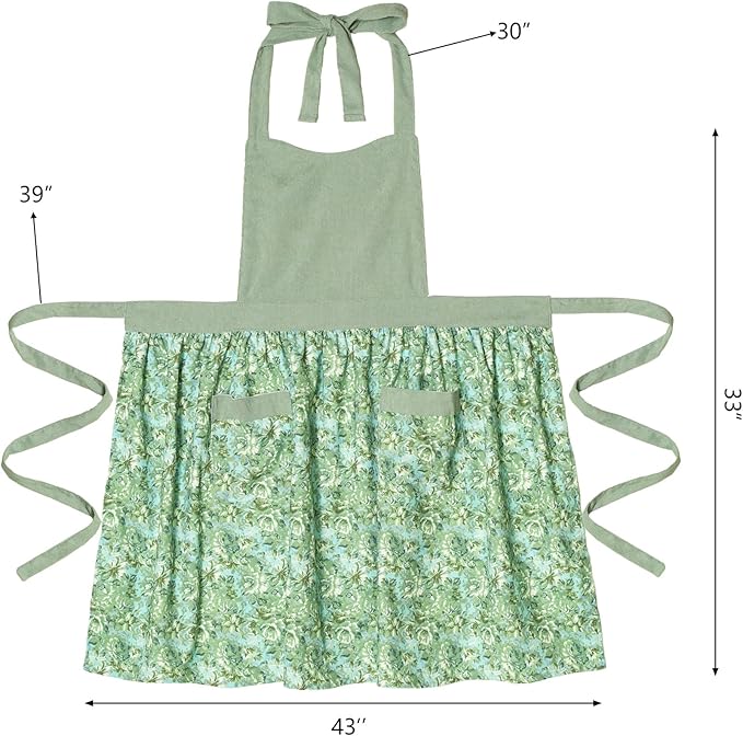 Cute Floral Aprons for Women with Pockets,Cotton Adjustable Neck Strap Apron for Kitchen Cooking Baking Gardening