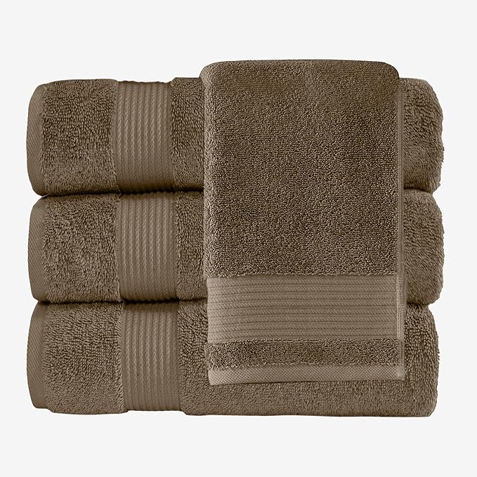 Classic Turkish Towels CTT - Premium 4 Piece Bath Towel Set, Made with 100% Turkish Cotton, Quick Drying, Highly Absorbent & Comfy Towels for Spa & Hotel | 30"x54" (Deep Taupe)